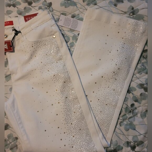 Guess Flare White Jeans with Gold Accents - Picture 8 of 14